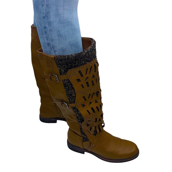 Muk Luks Tall Brown Knit Buckle Boots Boho Indie Cozy Fall Festival Size 10 - Picture 12 of 14